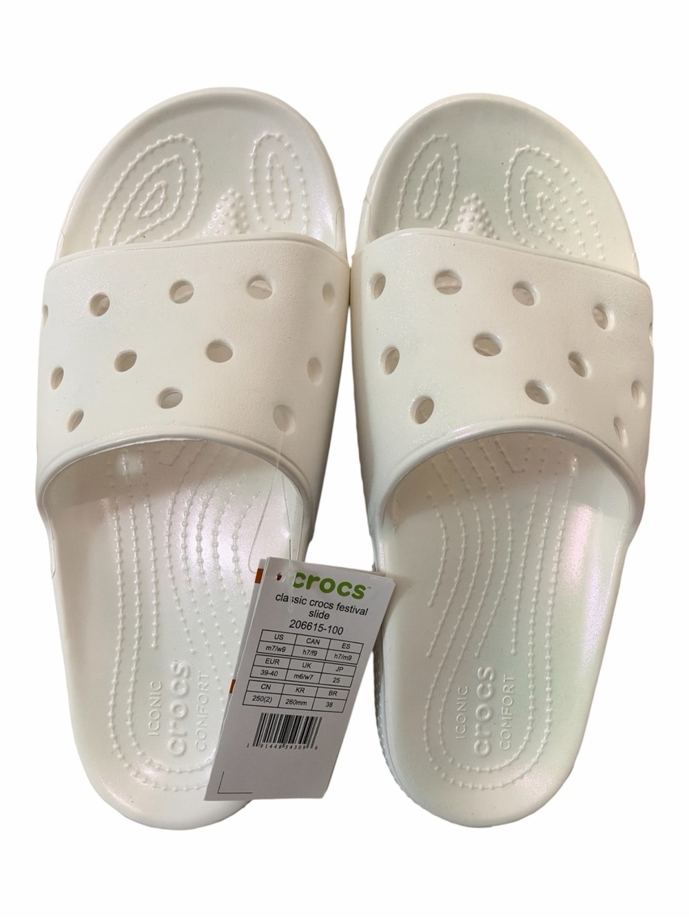 CROCS Classic Festival Slide Sandals in Pearl White